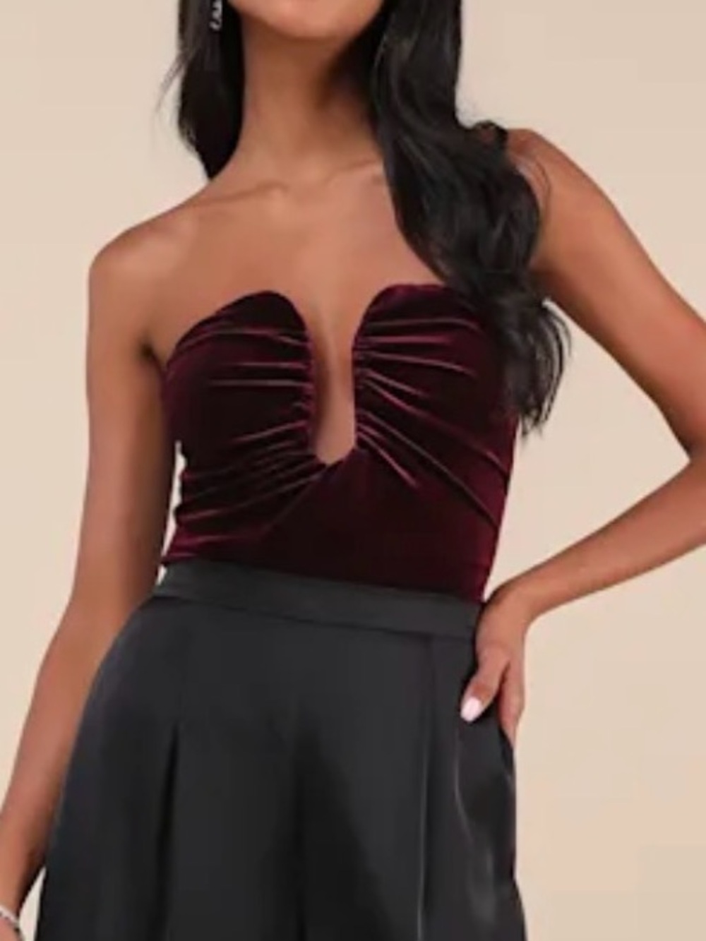 ASTR THE LABEL Arista Plum Purple Velvet Strapless Top in Size S